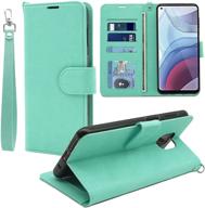 📱 pu leather folio wallet case for motorola moto g power 2021 - double-n, card slots, kickstand, detachable wrist strap, shockproof, anti-scratch protective cover (green) logo