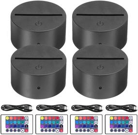 img 4 attached to 🌙 4-Pack 3D Night LED Light Base with Remote Control and USB Cable - Acrylic16 Colors LED Base for Bedroom, Child Room, Restaurant, Shop (4-Pack Black)