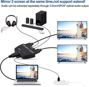 img 3 attached to 🔌 NEWCARE 1x2 HDMI Splitter with Audio Extractor: 4k@60Hz Powered HDMI2.0b Splitter for Dual Monitors - Duplicate/Mirror Only, 3D Support - PS5, Xbox One, HD TV
