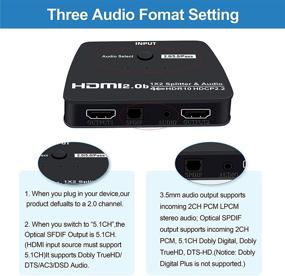 img 1 attached to 🔌 NEWCARE 1x2 HDMI Splitter with Audio Extractor: 4k@60Hz Powered HDMI2.0b Splitter for Dual Monitors - Duplicate/Mirror Only, 3D Support - PS5, Xbox One, HD TV