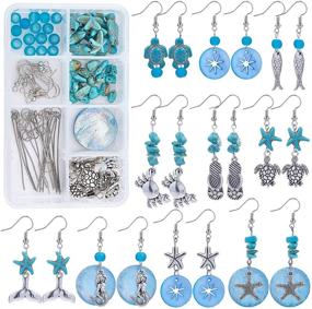 img 4 attached to 🌊 SUNNYCLUE DIY 10 Pairs Starfish Mermaid Turquoise Earring Making Kit - Ocean Beach Summer Theme Earrings with Synthetic Turquoise Beads, Turtle, Fish, Crab, Slipper Charms - Ideal for DIY Jewelry Making