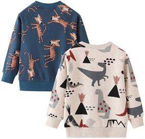 img 3 attached to 🦖 Dino-themed Azalquat Crewneck Sweatshirt: Trendy Long-Sleeved Boys' Clothing