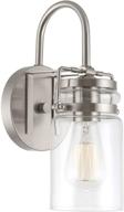 💡 wyer 11.5" modern industrial farmhouse wall sconce/light: clear glass jar shade, dimmable, brushed nickel finish логотип