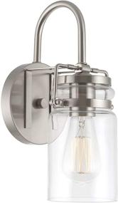 img 4 attached to 💡 Wyer 11.5" Modern Industrial Farmhouse Wall Sconce/Light: Clear Glass Jar Shade, Dimmable, Brushed Nickel Finish