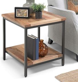 img 3 attached to SimpliHome 22-Inch Wide Square Modern Industrial End Side Table in Natural with Storage for Living Room and Bedroom