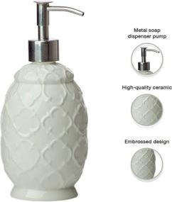 img 2 attached to Modern 4-Piece Ceramic Bathroom Accessory Set – Includes Soap/Lotion Dispenser, Toothbrush Holder, Tumbler, and Soap Dish – Decorative Vanity Accessories with Embossed Details