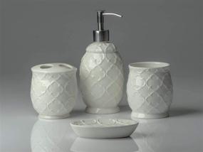 img 3 attached to Modern 4-Piece Ceramic Bathroom Accessory Set – Includes Soap/Lotion Dispenser, Toothbrush Holder, Tumbler, and Soap Dish – Decorative Vanity Accessories with Embossed Details