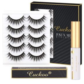 img 4 attached to Get Glamorous with Cuckoo Faux Mink Lashes Pack: 5 Pairs of Long Dramatic 3D Faux Mink Eyelashes and Eyelash Glue Kit for Women - Fluffy, Comfortable, and Natural (JL-012)