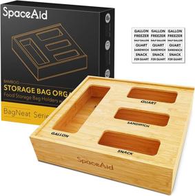 img 4 attached to SpaceAid Ziplock Bag Storage Organizer: Bamboo Baggie Holder for Kitchen Drawer - Fits Various Ziploc, Solimo, Glad, and Hefty Bags (1 Box, 4 Slots)