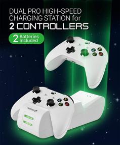 img 2 attached to 🎮 Fosmon Dual Controller Charger for Xbox One/One X/One S Elite (Excludes Xbox Series X/S 2020) Controllers, (2-Slot) High-Speed Docking Charging Station with 2 Rechargeable Batteries - White