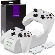 🎮 fosmon dual controller charger for xbox one/one x/one s elite (excludes xbox series x/s 2020) controllers, (2-slot) high-speed docking charging station with 2 rechargeable batteries - white logo