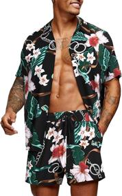 img 4 attached to 🌺 COOFANDY Men's Hawaiian Flower Shirt Set: Casual Button Down Short Sleeve Shirt for a Stylish Summer Look