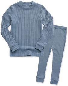 img 4 attached to 👶 VAENAIT BABY 12M-12Years Unisex Long Sleeve Rib Knit Pajama Set for Girls & Boys: Soft Tencel Fabric & Shirring Ribbing Design in 2pcs Sleepwear Set