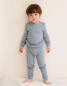 img 2 attached to 👶 VAENAIT BABY 12M-12Years Unisex Long Sleeve Rib Knit Pajama Set for Girls & Boys: Soft Tencel Fabric & Shirring Ribbing Design in 2pcs Sleepwear Set