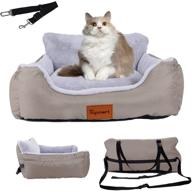 🐾 topmart dog car bed for small dogs & cats - booster seat with seat belt - travel safety & washable bed up to 35 lbs - car front & back seat - beige logo