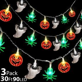 img 4 attached to 🎃 3 Pack Halloween Lights - 30Ft 90 LED Spider Pumpkin Ghost Indoor/Outdoor Decorations - Exclusive Scary Halloween String Lights - Battery Operated (30LED 10FT Each)