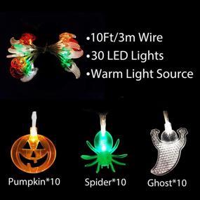 img 3 attached to 🎃 3 Pack Halloween Lights - 30Ft 90 LED Spider Pumpkin Ghost Indoor/Outdoor Decorations - Exclusive Scary Halloween String Lights - Battery Operated (30LED 10FT Each)