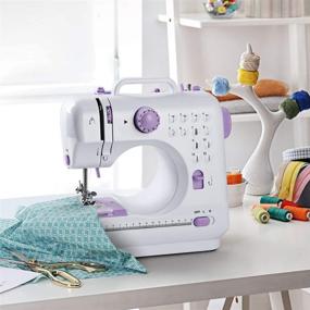 img 1 attached to 🧵 Portable Mini Electric Sewing Machine with 12 Built-in Stitches, LED Light, 2 Speeds, Overlock Function - Ideal for Beginners, Amateurs, Embroidery - Purple