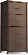 🗄️ fezibo fabric dresser storage tower with 4 drawers - bedroom closet organizer unit for entryway, hallway, nursery room - steel frame, wood top - easy pull handle - brown logo