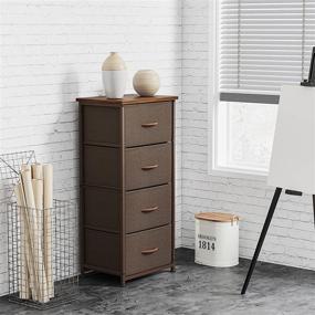 img 2 attached to 🗄️ FEZIBO Fabric Dresser Storage Tower with 4 Drawers - Bedroom Closet Organizer Unit for Entryway, Hallway, Nursery Room - Steel Frame, Wood Top - Easy Pull Handle - Brown