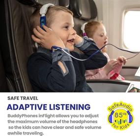 img 2 attached to 🎧 ONANOFF BuddyPhones Inflight: Volume-Limiting Kids Headphones with 3 Settings, Detachable BuddyCable, Mic, Airline Adapter - Blue