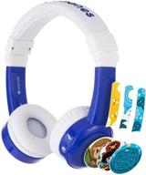 🎧 onanoff buddyphones inflight: volume-limiting kids headphones with 3 settings, detachable buddycable, mic, airline adapter - blue logo