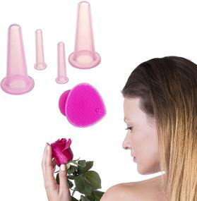 img 1 attached to 🌸 Sandine Cupping Therapy Sets: Facial Cupping System for Double Chin Reduction, Cheek and Chin Shaping, Cellulite Treatment - Silicone Massage Cups for Flawless Skin (Pink)