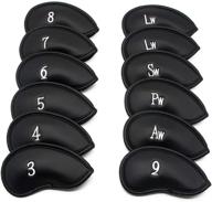 premium 12pcs golf iron head covers - stylish synthetic leather club headcover set for all brands by kuwan (black) логотип