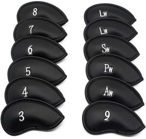 img 4 attached to Premium 12pcs Golf Iron Head Covers - Stylish Synthetic Leather Club Headcover Set for All Brands by KUWAN (Black)