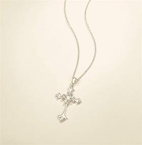 img 2 attached to 🕊️ FANCIME 925 Sterling Silver Pendant Necklace - White Gold and Rose Gold Plated Embossed Infinity Cross Crucifix with CZ Stone - Delicate and Dainty Fine Jewelry for Women and Girls - Available in 16+2" and 18" Length