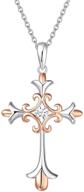 🕊️ fancime 925 sterling silver pendant necklace - white gold and rose gold plated embossed infinity cross crucifix with cz stone - delicate and dainty fine jewelry for women and girls - available in 16+2" and 18" length logo