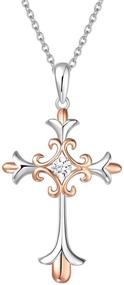 img 4 attached to 🕊️ FANCIME 925 Sterling Silver Pendant Necklace - White Gold and Rose Gold Plated Embossed Infinity Cross Crucifix with CZ Stone - Delicate and Dainty Fine Jewelry for Women and Girls - Available in 16+2" and 18" Length