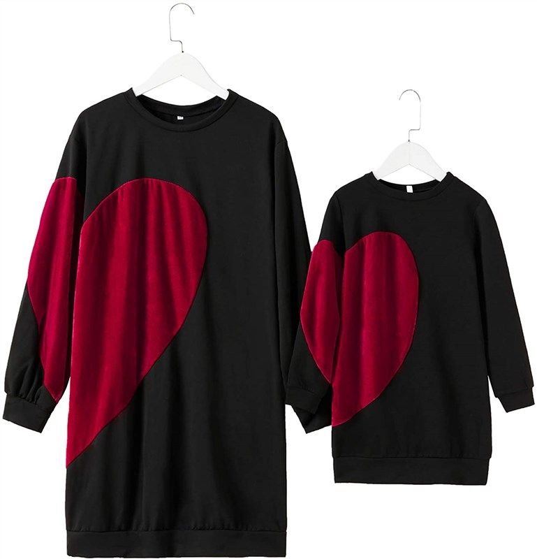 popreal matching clothing pattern black heart girls&#39; clothing and dresses 标志