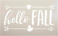🍁 studior12 hello fall stencil: leaf, acorn, arrow design for rustic diy home decor, wood signs, crafts, and scrapbooking - reusable mylar template, choose size (8" x 5") logo