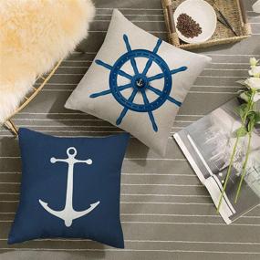 img 3 attached to XXXFLOWER Anchor Pillow Cover Cushion Case 2-Pack Nautical Throw Pillows | Home Decorative Anchor Helm Navy Throw Pillowcases 18x18 Square for Sofa Couch Chair | Home Décor Blue White