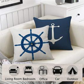 img 2 attached to XXXFLOWER Anchor Pillow Cover Cushion Case 2-Pack Nautical Throw Pillows | Home Decorative Anchor Helm Navy Throw Pillowcases 18x18 Square for Sofa Couch Chair | Home Décor Blue White