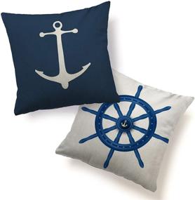 img 4 attached to XXXFLOWER Anchor Pillow Cover Cushion Case 2-Pack Nautical Throw Pillows | Home Decorative Anchor Helm Navy Throw Pillowcases 18x18 Square for Sofa Couch Chair | Home Décor Blue White