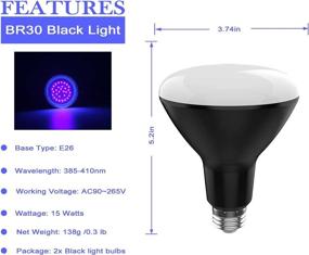 img 3 attached to 💡 BR30 UV Black Light Bulb: 15W (100w Equivalent) UVA 385-410nm - Perfect for Body Paint, Halloween, Blacklight Parties - 2 Pack