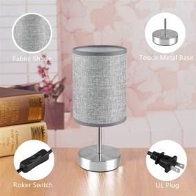 img 1 attached to Modern Touch Control Table Lamp Set of 2 with Dimmable Function and 💡 Grey Fabric Shade - Ideal for Bedroom, Living Room, Office - Includes 4W Dimmable Bulb.