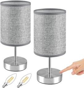 img 4 attached to Modern Touch Control Table Lamp Set of 2 with Dimmable Function and 💡 Grey Fabric Shade - Ideal for Bedroom, Living Room, Office - Includes 4W Dimmable Bulb.