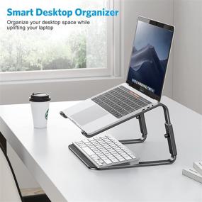 img 2 attached to 👩 OMOTON Adjustable Laptop Stand for Desk, [Upgrade Version] Aluminum 3-Level-Height Laptop Riser, Detachable Computer Stand Compatible with MacBook, Dell, XPS, Samsung, and More - Fits Laptops 11-16 inches, Black