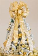 🎄 large gold christmas tree topper bow with streamer - 12x31.5 inches - wired edge - festive xmas decoration for home decor - single side - includes packaging logo