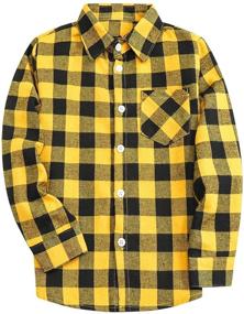 img 4 attached to SANGTREE Boys Flannel Shirt, Long Sleeve Button Down Flannel Plaid Shirt for Boys, Yellow Black Plaid - 6 Years = Tag 130