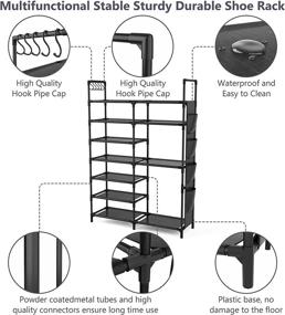 img 2 attached to VTRIN 7 Tier Shoe Rack: Durable Metal Shoe Organizer for Entryway - Holds 24-28 Pairs of Shoes and Boots - Bedroom Storage Solution with Hanging Side Pockets - Black