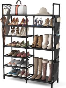 img 4 attached to VTRIN 7 Tier Shoe Rack: Durable Metal Shoe Organizer for Entryway - Holds 24-28 Pairs of Shoes and Boots - Bedroom Storage Solution with Hanging Side Pockets - Black