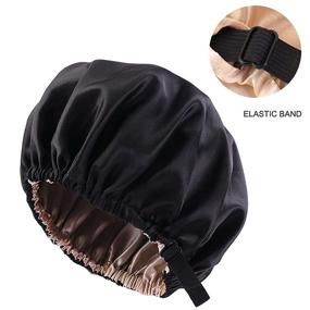 img 3 attached to 🌙 Extra Large Double-Layer Silk Satin Hair Bonnet - Adjustable & Reversible - Durable for Curly Hair Sleeping, Makeup, and Skin Care (Black)