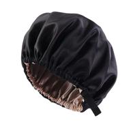 🌙 extra large double-layer silk satin hair bonnet - adjustable & reversible - durable for curly hair sleeping, makeup, and skin care (black) logo