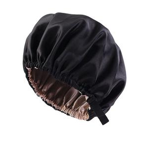 img 4 attached to 🌙 Extra Large Double-Layer Silk Satin Hair Bonnet - Adjustable & Reversible - Durable for Curly Hair Sleeping, Makeup, and Skin Care (Black)