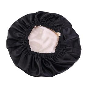 img 2 attached to 🌙 Extra Large Double-Layer Silk Satin Hair Bonnet - Adjustable & Reversible - Durable for Curly Hair Sleeping, Makeup, and Skin Care (Black)