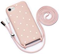 necklace phone cover compatible with iphone 7 plus/ 8 plus case with cord strap soft silicone crossbody lanyard bumper pastel pink with pattern white dots logo